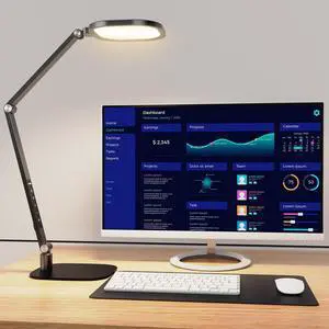 LED Desk Lamp for Home Office, Desk Light for Video Call, 3 Color Temperature 10 Brightness Computer Light, Dimmable Led Desk Light with Memory & Timer Func, Metal Swing Arm Architect Desk Lamp