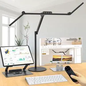 Micomlan Architect Desk Lamp with Remote Control, Adjustable Led Desk Light for Home Office with Base, 24W Bright Auto Dimming Table Light Rotatable Office Lamp with Swing Arm for Computer Cafting