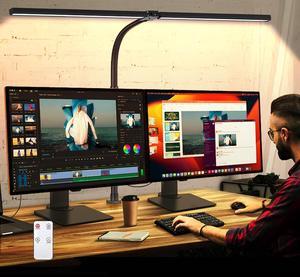 Double Head LED Desk Lamp with Remote Control for Home Office 24W Brightest Computer Desk Light for Workbench Drafting Architect Study Reading with Anti-Glare Cover