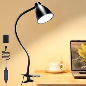 BOHON Desk Lamp 3 Color Modes 10 Brightness Dimmer Reading Light 10W 38 LED Clamp Lamp with Auto Off Timer 360° Flexible Gooseneck Clip on Light for Bed Bedside, AC Adapter Include