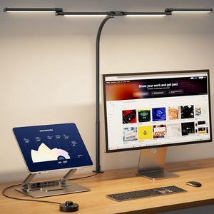 BOHON LED Desk Lamp for Home Office, 24W Architect Task Lamp with Clamp, Desktop Controller, 5 Color Stepless Dimming Table Light, Screen Computer Monitor Gooseneck Lamp for Reading Study Workbench