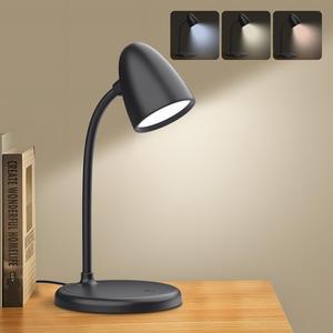 LED Desk Lamp for Home Office,3 Light Colors,Flexible Gooseneck Table Lamp,Dimmable Reading Light for Bedside Small Desk Lamp for College Dorm Room,Bedroom Desk Light,Black