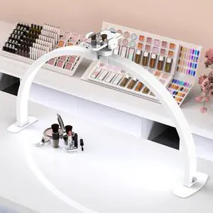 Premium Large Half Moon LED Light for Nail Tech, Foldable Arch Light for Nail Desk Lamp with Phone Stand Perfect for Manicure Handicraft Lighting (White, Large)