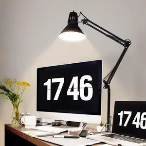 Hypool Desk Lamp w/A19 E26 LED Bulb for Home Office Eye-Caring Metal Extra Tall Swing Arm High Intensity Clamp Flexible Gooseneck Side Table Working Reading Computer Workbench 5000K White Light
