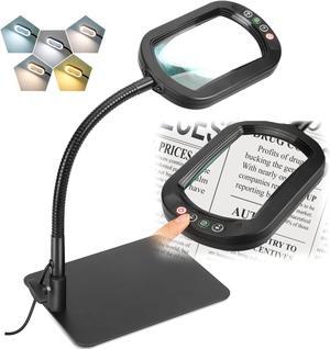 Veemagni 10X Rectangle Magnifying Glass with Light and Stand, Flexible Gooseneck LED Lighted Desk Lamp, 5 Color Modes Stepless Dimmable, Hands Free Magnifier for Reading Crafts Painting Close Work