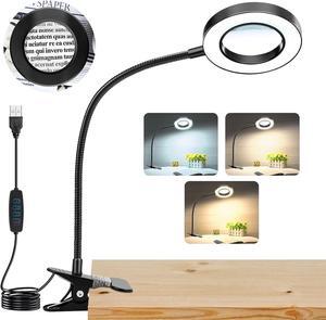 NZQXJXZ 10X Magnifying Glass with Light, Clip on Mganifier with Light, 48 LED Desk Magnifying Glass wtih Clamp, 3 Modes Dimmable Magnifying LED Lamps for Bed Work Crafts DIY Repair