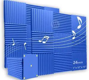 24 Pack Sound Proof Foam Panels |1"×12"×12" Quick-Recovery Soundproof Wall Panels | High Density Sound Dampening Panels for Home Studio|With Adhesive Stickers 120PCS (Blue)