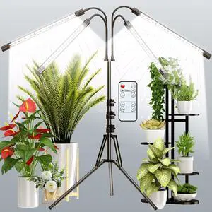 Grow Light with Stand, FRENAN Grow Lights for Indoor Plants with Full Spectrum, 10 Dimmable Brightness, 4/8/12H Timer, 3 Switch Modes, Adjustable Gooseneck, Suitable for Various Plants Growth