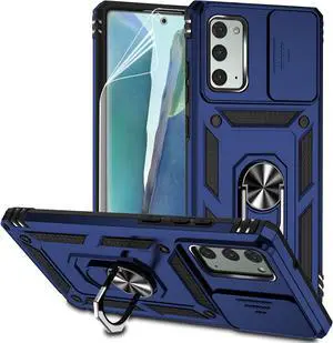 for Samsung Galaxy Note 20 Case with Camera Lens Cover HD Screen Protector, Military-Grade Drop Tested Magnetic Ring Holder Kickstand Protective Phone Case for Samsung Galaxy Note 20 5G (Navy Blue)