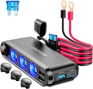 12V Car Cigarette Lighter Socket, 200W 3 Socket Cigarette Lighter Plug Splitter Car Charger Adapter 12 Volt Socket Power Outlet Auxiliary Cigarette Lighter Socket with Eyelet Terminal (Red)