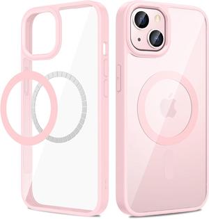 VEGO for iPhone 13 & iPhone 14 Magnetic Case Compatible with MagSafe, Clear Hard PC Back + Soft TPU Frame Slim Resist Scratches Shockproof Bumper Cover - Rose Pink