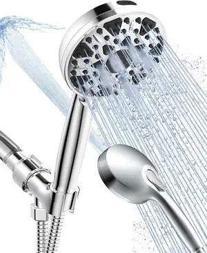 Shower Head with Handheld High Pressure Multi-Function 7 modes, Built-in Power Wash to Clear Tub, Tile & Pets, 5 High Flow Hand Held Rain Showerhead with Extra Long Hose and Adjustable Bracket