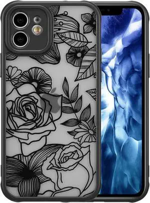 XIZYO Designed for iPhone 11 6.1 Inch Case, Rose Pattern Floral Print Design Slim Case for Girls Women TPU Bumper Shockproof Protective Cover, Black