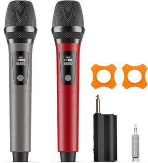 Wireless Microphones, Professional Dual Karaoke Microphones, Wireless Dynamic Microphone System Set with Rechargeable Receiver for Home Party, Speech, Wedding, Church, PA System