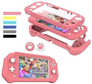 Switch Lite Case Protective Case for Nintendo Switch Lite, Compatible with Nintendo Lite, Screen Protector Cover Hand Grip Cover with Detachable TPU+Built-in PC Screen + 2 Thumb Grip Caps, Pink