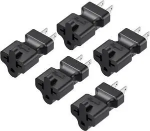Four-in-One 15 Amp to 20 Amp T Blade Adapter - 5-15P to 5-20R/6-15R/6-20R AC Power Adapter, 15A 125V to 20A 250V (5 Pack)