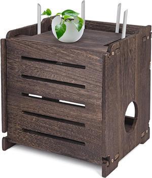 Wooden Router Shelf Wall Mount WiFi Router Storage Box Modem Cable Router Cover Organized Power Strip Cable Management Hider Rack Need Assembly 11.4" W x 9.4" H x 9.1" D