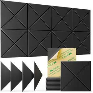 12 pack Acoustic Panels Self-Adhesive, 12"X 12"X 0.4"Sound Proof Foam Panels,Soundproof Wall Panels High Density, Sound Panels for Wall Decoration and Acoustic Treatment-Carbon Black