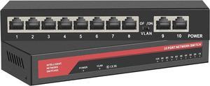 10 Ports Gigabit Ethernet Switch Unmanaged, 8 Gigabit Ports+2 Gigabit Uplink Port, Network Switch,Ethernet Splitter| Plug & Play| Fanless Metal Design| Shielded Ports| Traffic Optimization