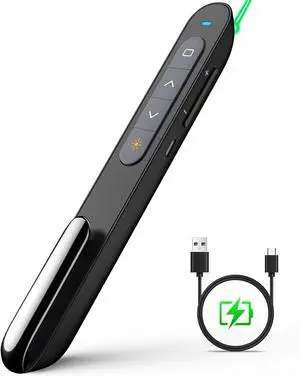 Norwii N76 Rechargeable Presentation clicker with Pointer, Long Range Presentation Remote, Wireless Presenter for PowerPoint Presentations, Slide Control (Black with Green Light)