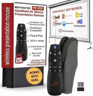 PR-820 Wireless Presentation Clicker with Laser Pointer, PowerPoint Clicker with Air Mouse, Remote for Slideshows, Google Slides, Keynote & Smartboards, Mac/PC Compatible