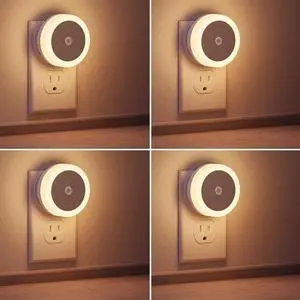 Briignite LED Baby Night Lights Plug into Wall [4Pack], Nightlight with Light Sensors for Kids Room, Bathroom Stair Lights, Hallway Light, Warm White