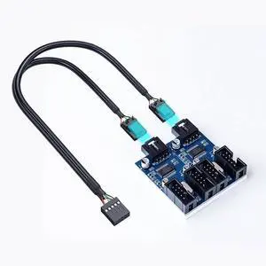 9Pin USB Header Splitter - Male to 4 Female Extension, Motherboard USB 2.0 Adapter, Multiplier