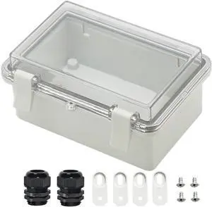 Zulkit Junction Box ABS Plastic Dustproof Waterproof IP65 Electrical Boxes Hinged Shell Outdoor Universal Project Enclosure Clear Cover with 2 Cable Glands 5.9 x 3.9 x 2.8 inch (150x100x70 mm)