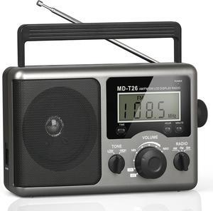 Portable AM FM Shortwave Radio with Best Reception, Battery Operated by 4D Cell Batteries or AC Power, Transistor Radio with LCD Display, Time Setting, Earphone Jack, Big Speaker for Home, Elder, Gift
