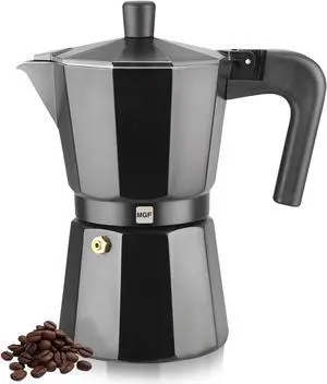 MAGEFESA Kenia Noir Stovetop Espresso Moka Pot, 9-Cup/15 oz, Italian Coffee Maker for Cuban Coffee, Extra-Thick Aluminum, Heat-Resistant Handle, Safe & Easy-to-Use, Greca Coffee Maker