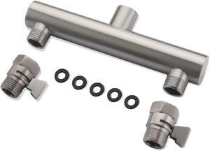 Dual Shower Head Manifold with Brass Shut Off Valve for Double Shower System 2 Fixed Shower Head Manifold, Brushed Nickel