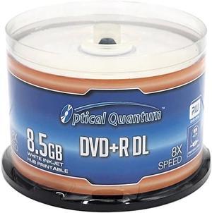 Optical Quantum 8X 8.5GB DVD+R DL White Inkjet Printable Double Layer Recordable Blank Media, 50-Disc Spindle OQDPRDL08WIP-H