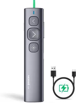 Norwii N95 Presentation Clicker, PowerPoint Clicker for Presentation Remote, Rechargeable Wireless Presenter Pointer, Slide Clicker for ipad/mac/Laptop in Classroom, Auditorium, Church(Green, USB-A)