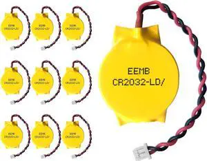 EEMB 10-Pack CMOS Battery CR2032 3V Lithium Battery with 2 Pin 2 Wire Cable and MOLEX Connector CMOS Replacement for Alienware M11 Dell E6520 Thinkpad T40 Motherboards
