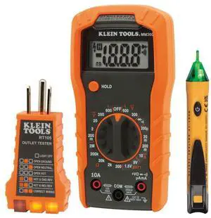 Klein Tools 69149P Electrical Test Kit with Digital Multimeter, Non-Contact Voltage Tester and Electrical Outlet Tester, Leads and Batteries