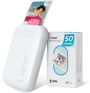 Liene 2x3 Photo Printer, Mini Instant Portable Color Mono Picture Printer Bundle 50 Zink Adhesive Paper, Bluetooth 5.0, Compatible w/iOS & Android, Small Phone Sticker for iPhone, Smartphone, White