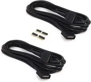 2 Pack Black 5m/16.4ft RGBW Extension Cable With Full Copper Wires for LED Strip 5050 3528 Cord 5pin