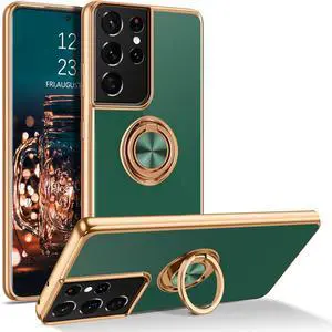 BENTOBEN Compatible with Samsung Galaxy S21 Ultra Case with 360° Ring Holder, Shockproof Slim Kickstand Magnetic Women Men Protective Phone Case for Galaxy S21 Ultra 6.8 inch,Midnight Green/Gold