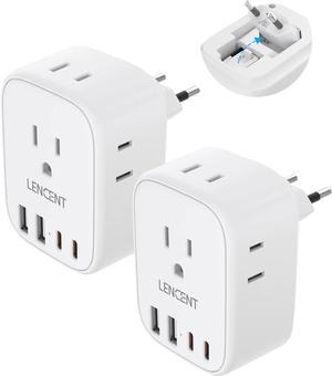 2 Pack European Travel Plug Adapter, LENCENT US to Europe Type-C Foldable Power Plug with 4 Outlets 4 USB Ports (2 USB C), Power Adaptor for USA to EU Euro Iceland Spain Italy France Germany Greece