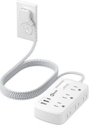 Extension Cord 15 ft - Surge Protector Power Strip Flat Plug with 6 Widely Outlets 3 USB (5V/3.4A 17W) Charging Ports, Multi Plug Wall Outlet Splitter for Home Bedroom Hotel Office Desktop Accessories