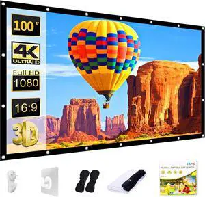AAJK Projector Screen 100 inch, Washable Projector Screen 16:9 Foldable Anti-Crease Portable Projector Movies Screen for Home Theater Outdoor Indoor Support Double Sided Projection