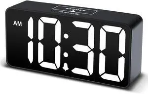 DreamSky Small Digital Alarm Clock for Bederoom, Large Big Numbers Display with Brightness Dimmer, Electric Bedside Desk Clock with USB Charging Port, Adjustable Alarm Volume (White Digits)