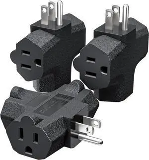 - 3-Outlet Grounding Adapter [UL Listed] Plug Extender Heavy-Duty Grounded Power Tap - 3 Pack (Black)