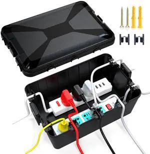 TOTUFY Large Outdoor Electrical Box Waterproof (12.9 x 8.3 x 5.2 inch), IP54 Weatherproof Extension Cord Cover with 7 Cable Seal Entry, Protect Power Strip, Timer Outlet Plug, Holiday Light, Black