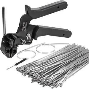 Stainless Steel Cable Tie Gun, Special Tool For Fastening And Cutting Metal Zip Ties, With 100pcs 10in Uv Resistant Chain Link Fence Tie for Fence, Exhaust Pipe Outdoor