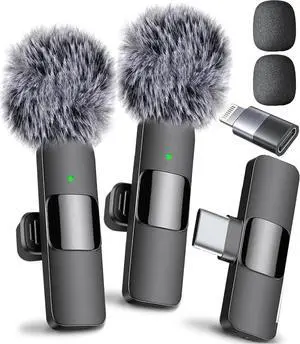 Mini Mic Pro Wireless Microphone for iPhone, iPad, Android, Lavalier Microphone for Video Recording - 2 Pack iPhone Mic Crystal Clear Recording with USB-C for Podcast, ASMR