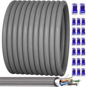 Cat 6 Outdoor Ethernet Cable 328ft / 100M (20 RJ45), 23AWG Shielded Ethernet Cable Cat 6 Bulk, FTP, Waterproof, Direct Burial, In-Ground, UV Resistant, Network, LAN, Internet, Cat6 Cable - 328 Feet