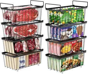 iSPECLE Freezer Organizer Bins - 8 Pack Small Stackable Deep Freezer Organizer Bins for 7 Cu.Ft Freezers Easy Get Bottom Foods without Digging, Chest Freezer Organizer Prevent Frozen Food Waste, Black