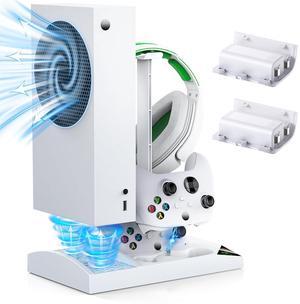 YUANHOT Vertical Cooling Stand Charging Station for Xbox Series S Console and Controller, Dual Fan Cooling System for Xbox Series S Accessories with 2Pack 1400mAh Rechargeable Battery, Headset Holder
