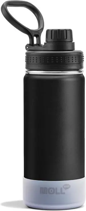 Kids Insulated Water Bottle-16 oz Stainless Steel Vacuum Wide Mouth Sports Flask with Silicone Boot-Reusable Metal Leak Proof Travel Water Bottle for Girls Boys, BPA-Free(Black)